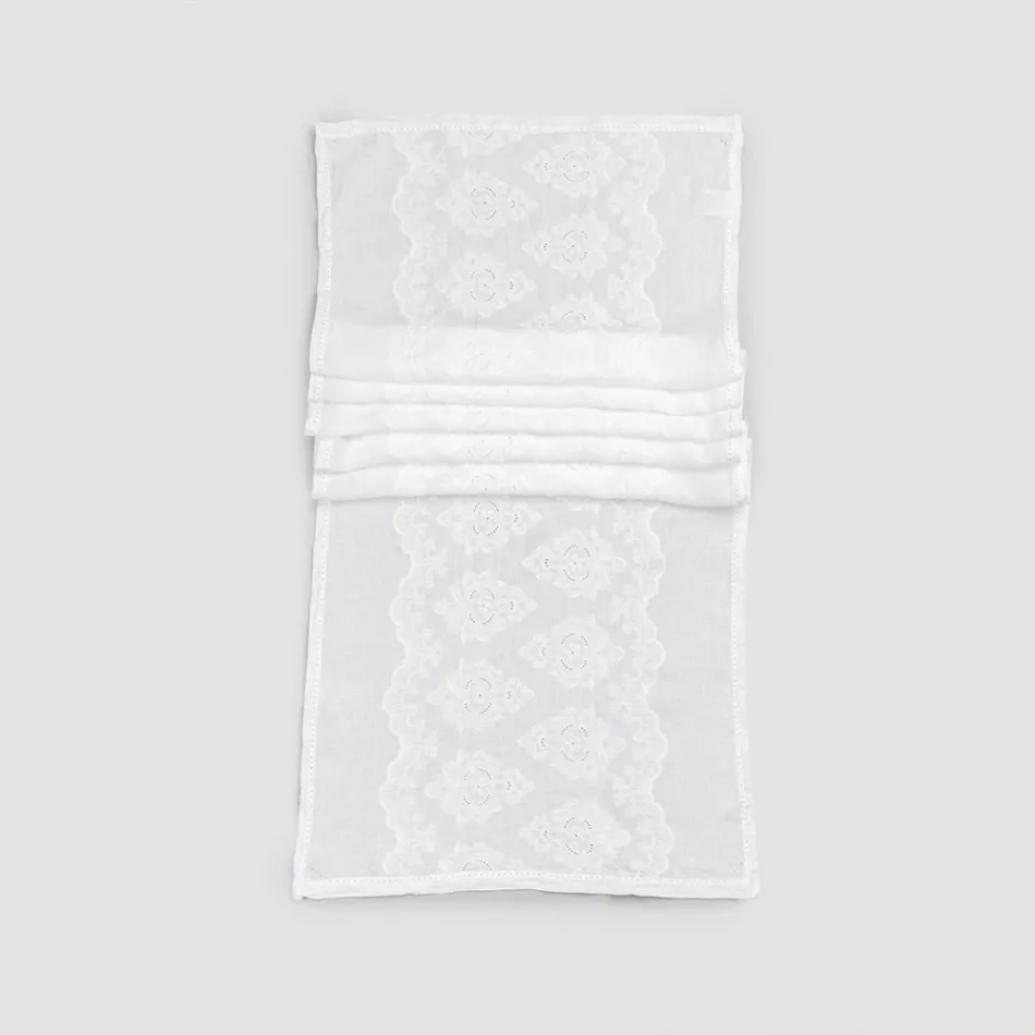 100% Linen Table Runner with Italian Luxury Design Embroidery - Jujube Viadurini