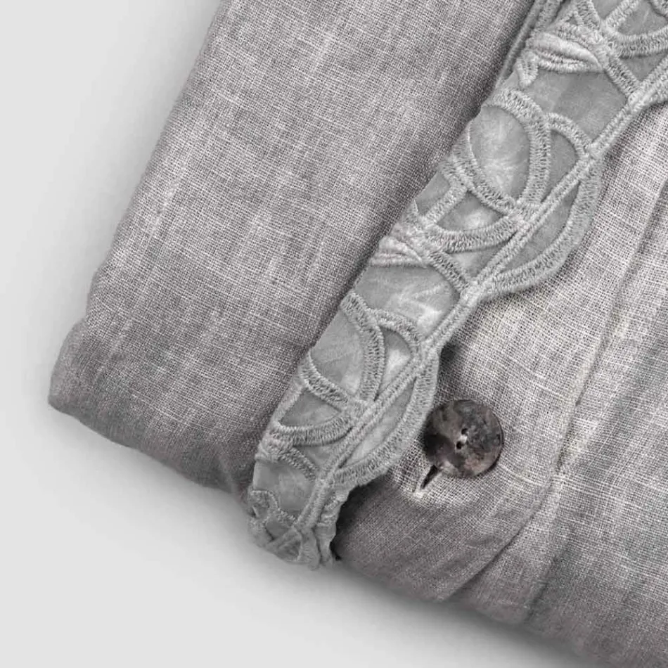 Linen Duvet Cover Storage Bag with Sinergia Lace and Buttons - Energis Viadurini