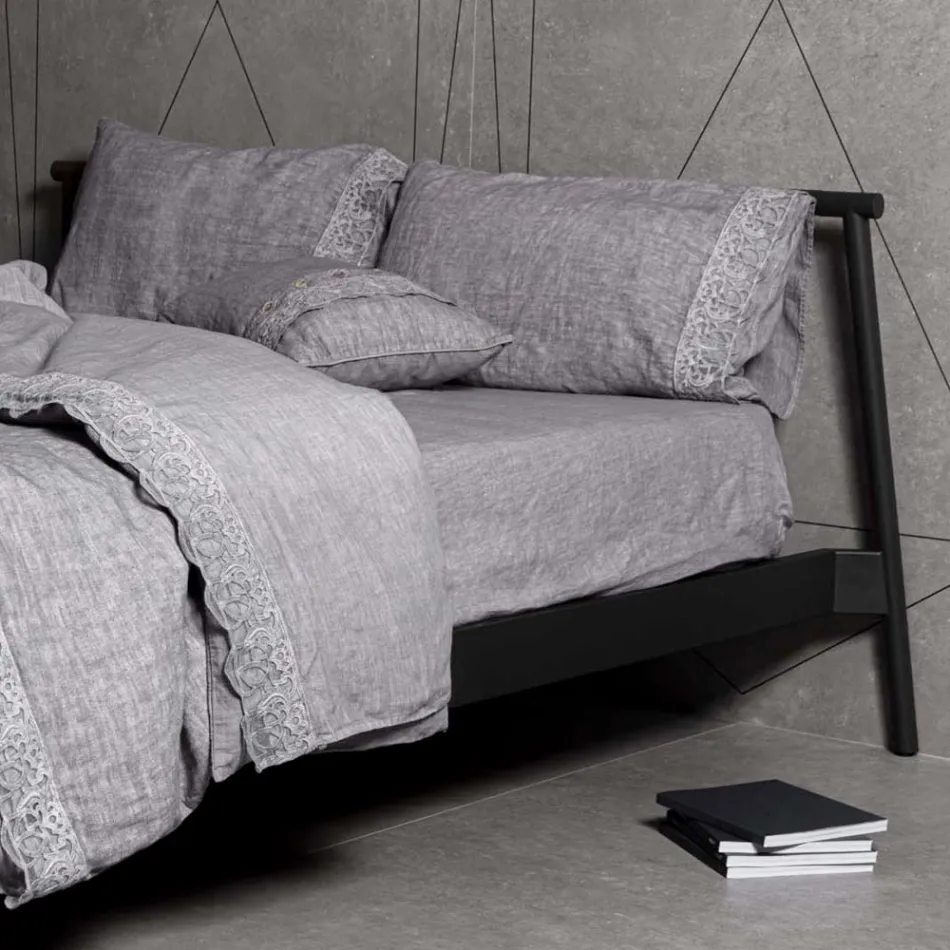 Linen Duvet Cover Storage Bag with Sinergia Lace and Buttons - Energis Viadurini