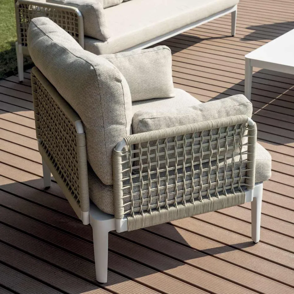 Living Room Consisting of 2 Armchairs, 1 Sofa and Coffee Table in Aluminum - Symphony Viadurini