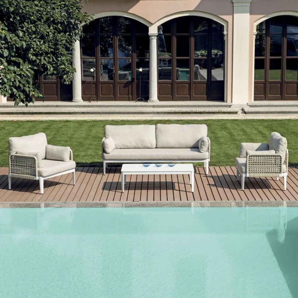 Living Room Consisting of 2 Armchairs, 1 Sofa and Coffee Table in Aluminum - Symphony Viadurini