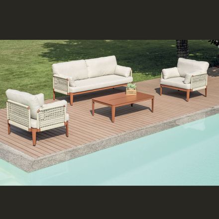 Living Room Consisting of 2 Armchairs, 1 Sofa and Coffee Table in Aluminum - Symphony Viadurini