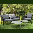 Living Room Consisting of Sofa, Armchairs and 2 Aluminum Coffee Tables - Yuma Viadurini