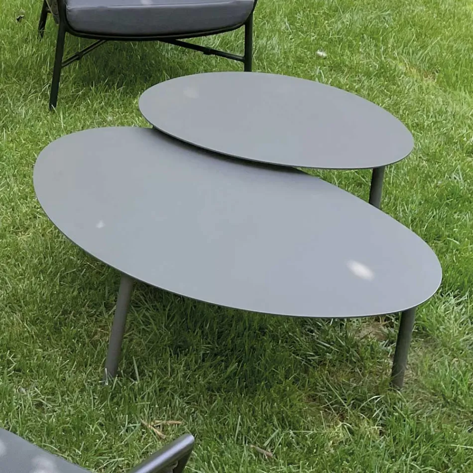 Living Room Consisting of Sofa, Armchairs and 2 Aluminum Coffee Tables - Yuma Viadurini