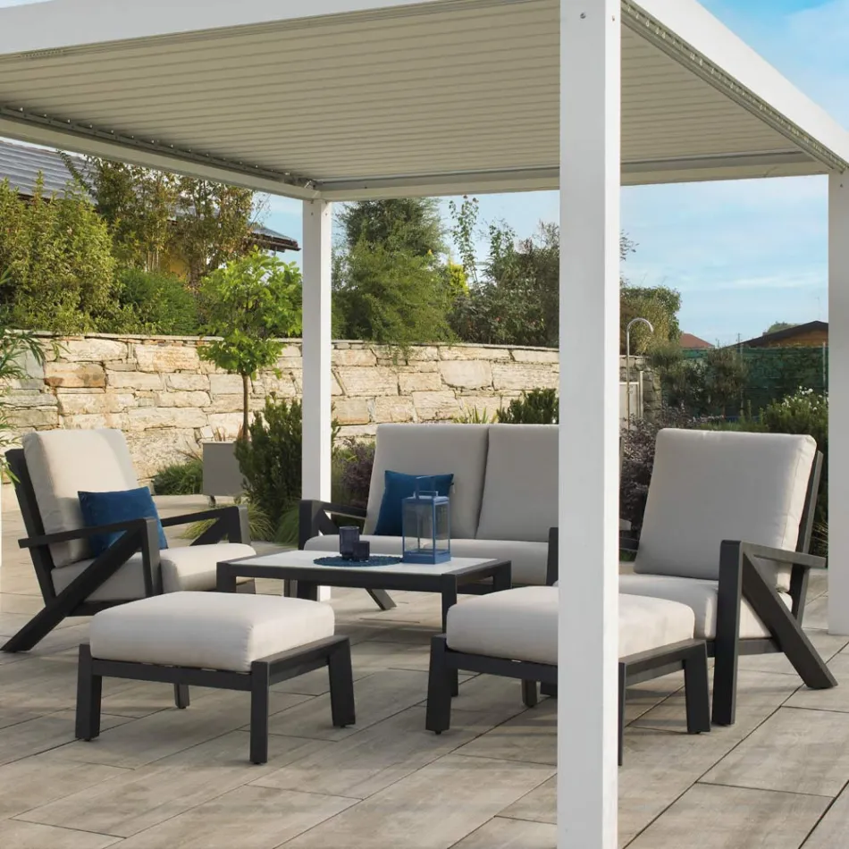 Living Room Consisting of Sofa, Coffee Table and Armchairs with Footrest - Noticeboard Viadurini