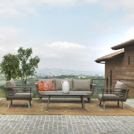 Outdoor Living Room Consisting of 1 3-Seater Sofa, 2 Armchairs and 1 Coffee Table - Righello Viadurini