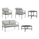 Outdoor Living Room with 1 Sofa, 2 Armchairs and 2 Steel Tables - Prefer Viadurini