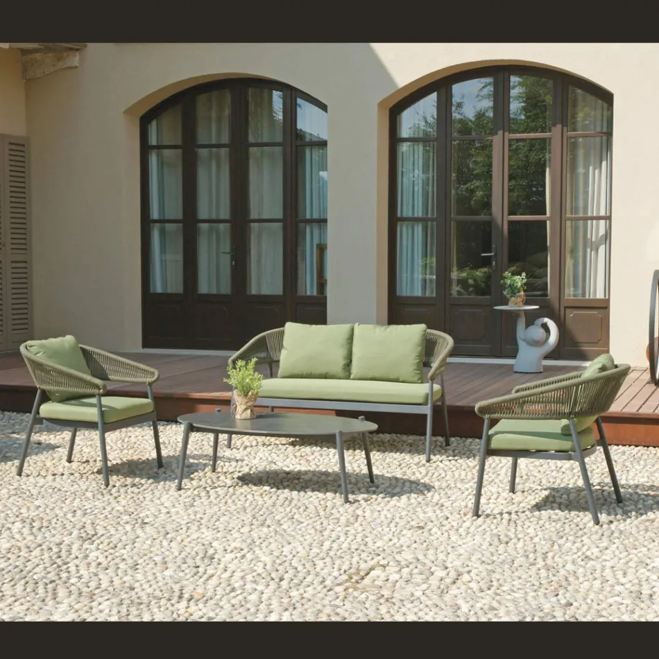 Outdoor Living Room with Cushions and Rounded Armrests - Zenith Viadurini