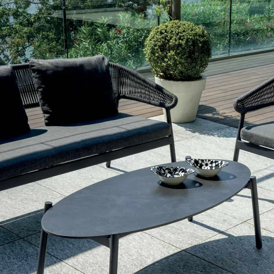 Outdoor Living Room with Cushions and Rounded Armrests - Zenith Viadurini