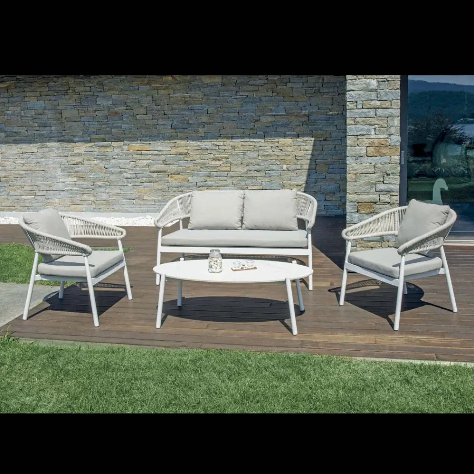 Outdoor Living Room with Rounded Cushions and Armrests - Zenith Viadurini