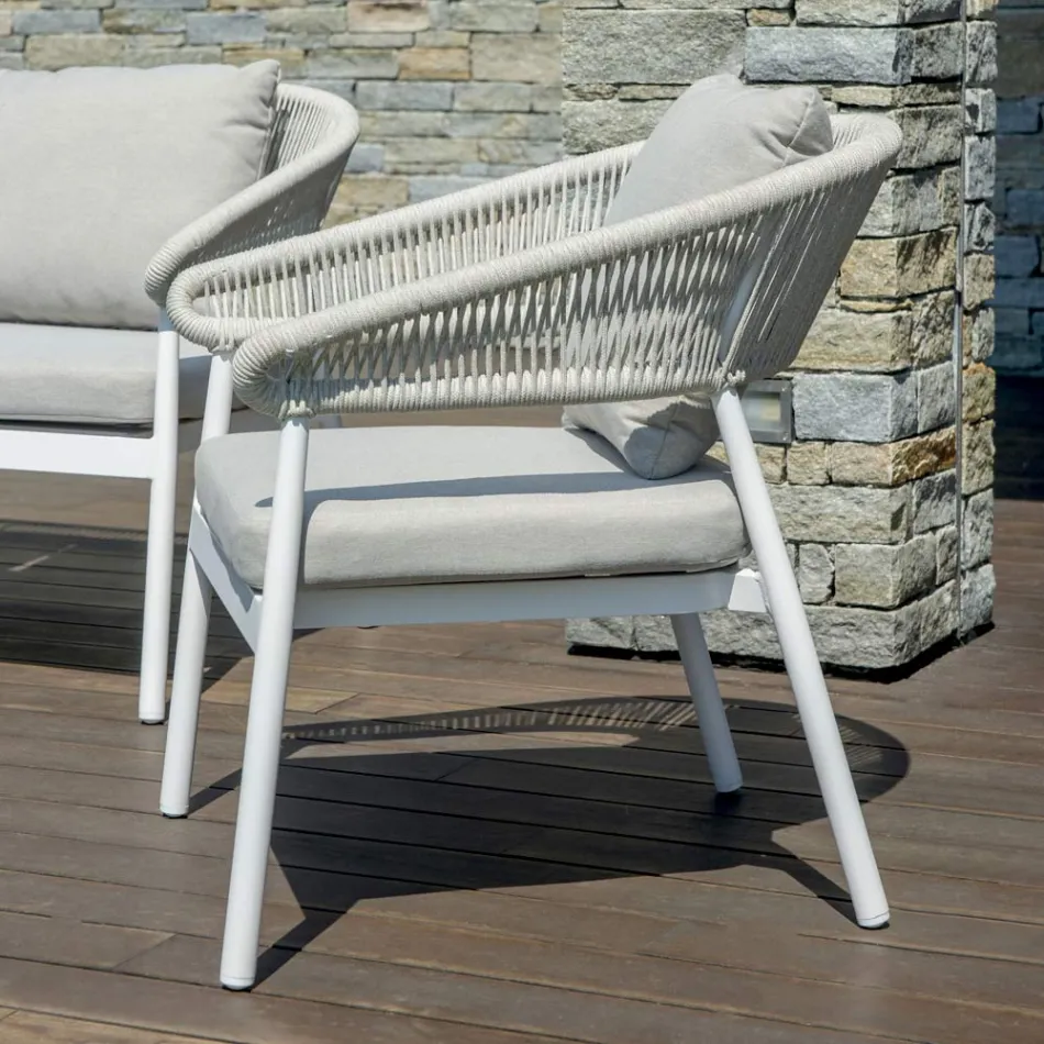 Outdoor Living Room with Rounded Cushions and Armrests - Zenith Viadurini