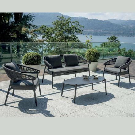Outdoor Living Room with Cushions and Rounded Armrests - Zenith Viadurini