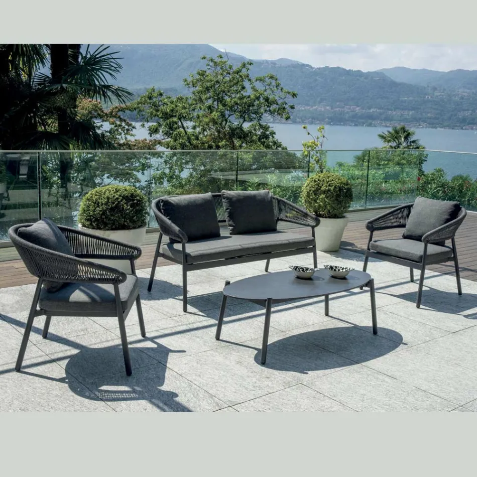 Outdoor Living Room with Cushions and Rounded Armrests - Zenith Viadurini