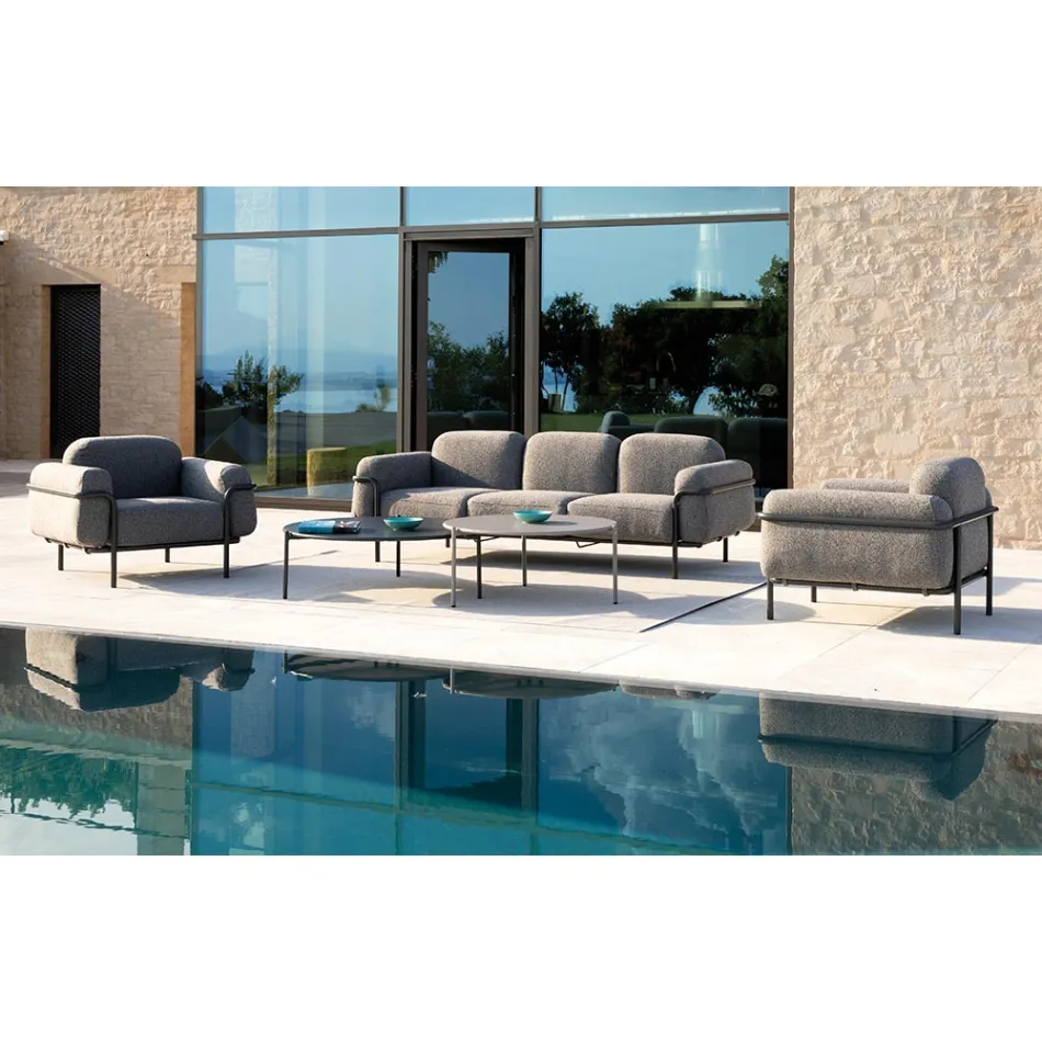 Outdoor Living Room with Sofa and 2 Armchairs in Fabric Made in Italy - Suki Viadurini