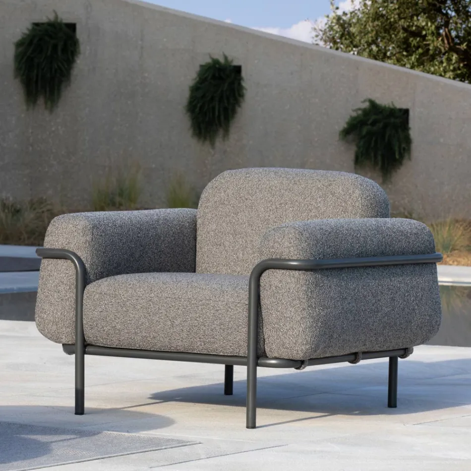 Outdoor Living Room with Sofa and 2 Armchairs in Fabric Made in Italy - Suki Viadurini