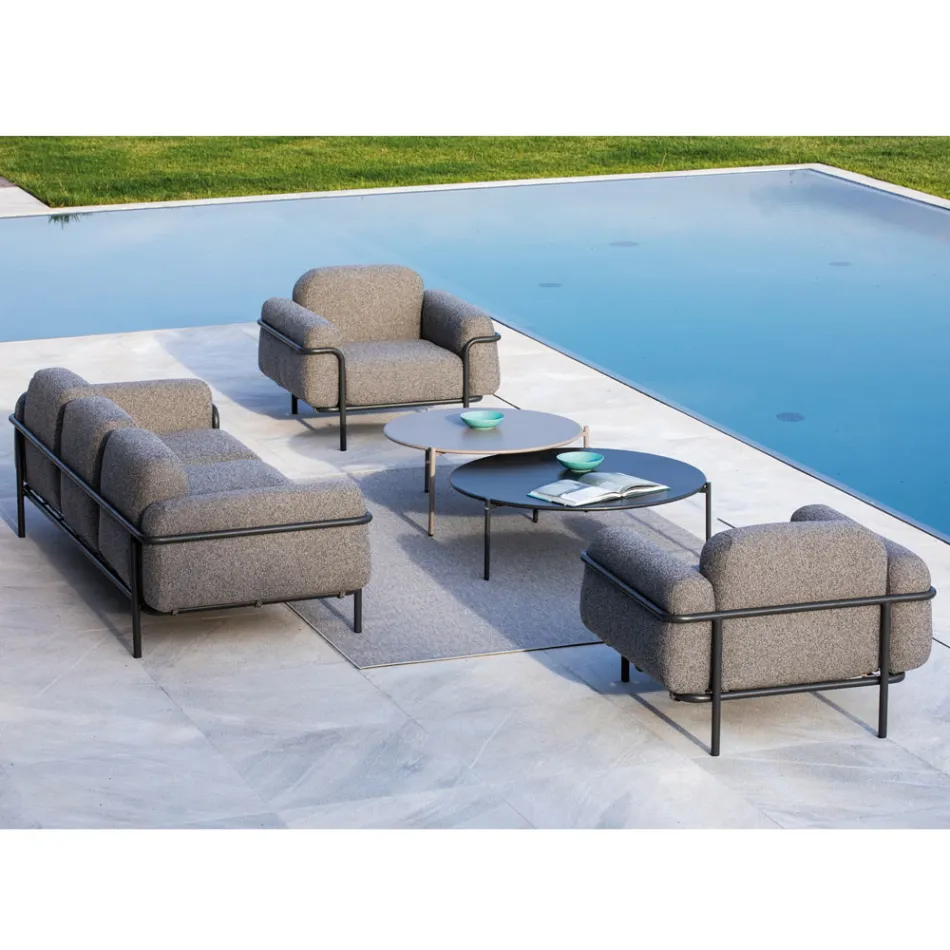 Outdoor Living Room with Sofa and 2 Armchairs in Fabric Made in Italy - Suki Viadurini