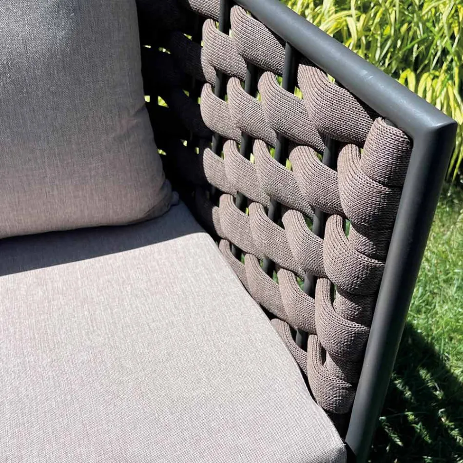 Outdoor Living Room with Sofa, Armchair and Rectangular Coffee Table - Dandelium Viadurini