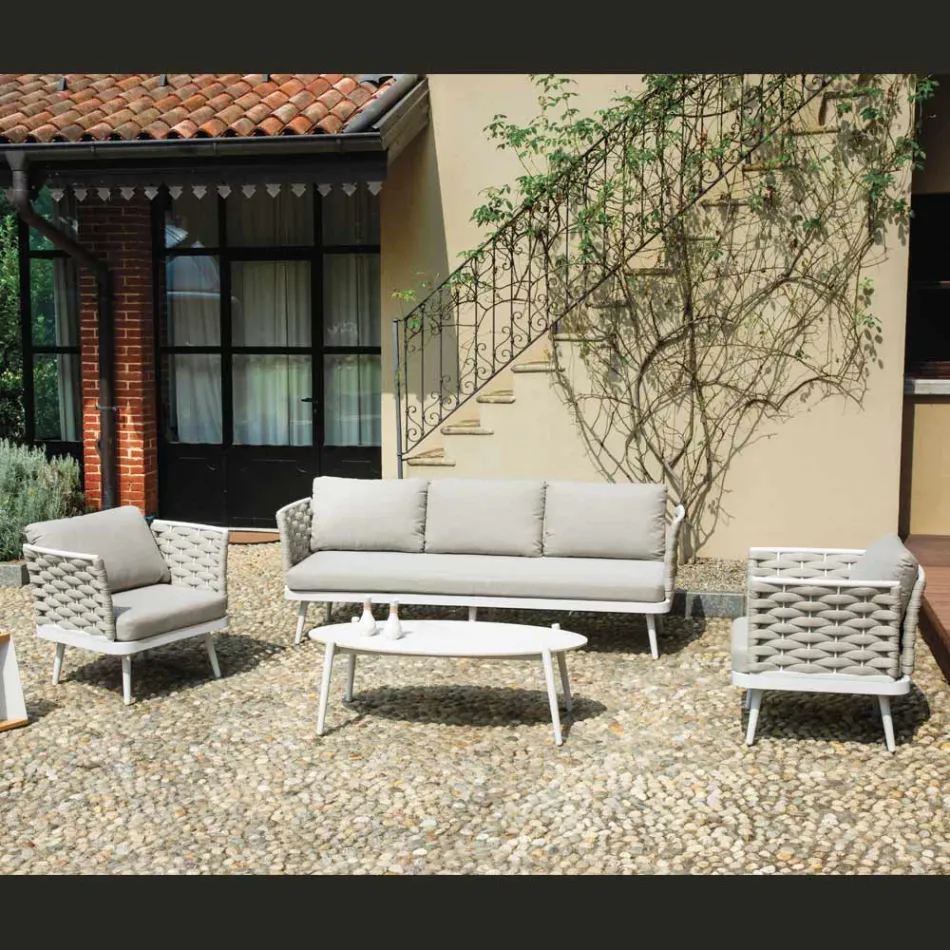 Outdoor Living Room with Aluminium Coffee Table in Different Colors - Harmony Viadurini