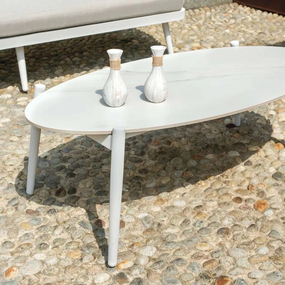 Outdoor Living Room with Aluminium Coffee Table in Different Colors - Harmony Viadurini