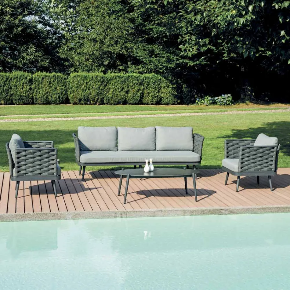 Outdoor Living Room with Aluminium Coffee Table in Different Colors - Harmony Viadurini