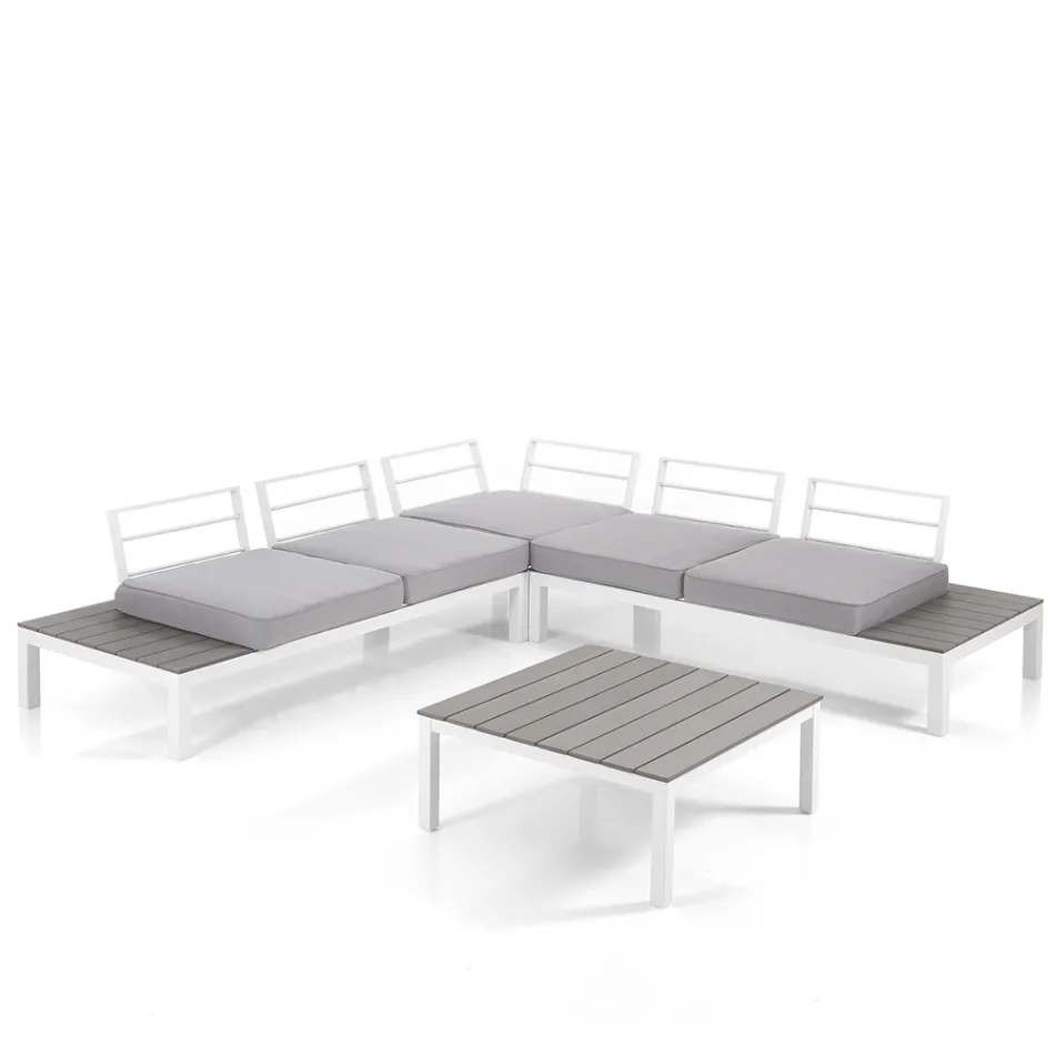 Outdoor and Indoor Living Room with Sofa and Coffee Table in Matt White Aluminum - Dire Viadurini