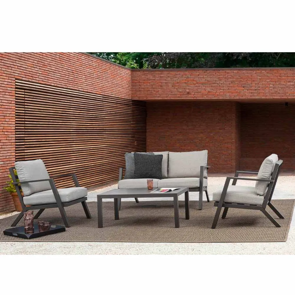 Outdoor Lounge in Aluminum with Cushions Covered in Fabric - Armonia Viadurini