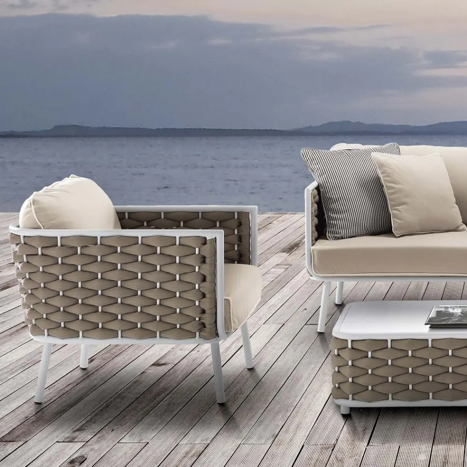 Outdoor Lounge in Aluminum and Woven Fabric - Reda Viadurini