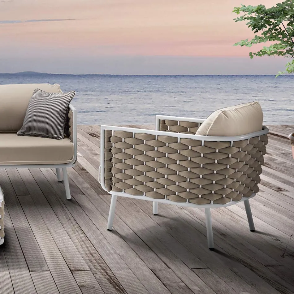 Outdoor Lounge in Aluminum and Woven Fabric - Reda Viadurini