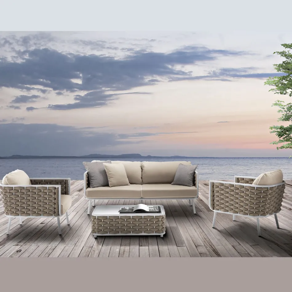 Outdoor Lounge in Aluminum and Woven Fabric - Reda Viadurini