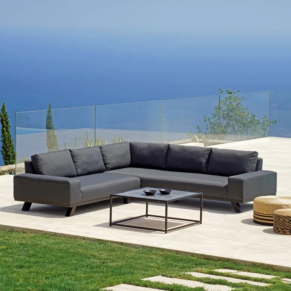Outdoor Lounge in Black Aluminum with Ceramic Coffee Table - Ghislain Viadurini