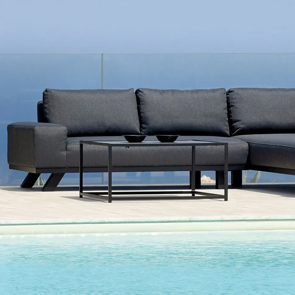 Outdoor Lounge in Black Aluminum with Ceramic Coffee Table - Ghislain Viadurini