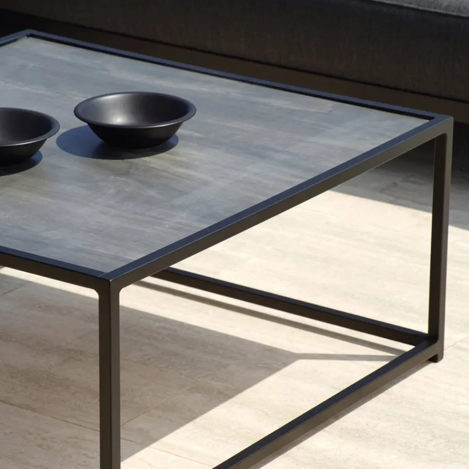 Outdoor Lounge in Black Aluminum with Ceramic Coffee Table - Ghislain Viadurini