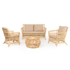 Outdoor Living Room in Natural Rattan Complete with Cushions - Bellaria Viadurini