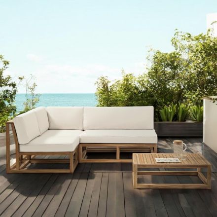 Outdoor Lounge in Natural Teak and Cushions - Circe Viadurini