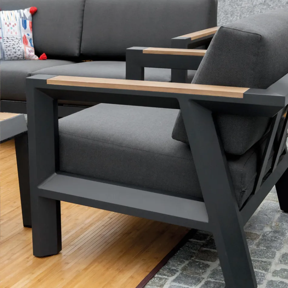 Outdoor Lounge Made of Aluminum with Brazilian Teak Details - Diary Viadurini