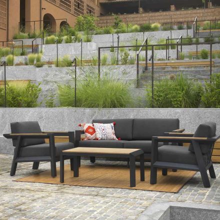 Outdoor Lounge Made of Aluminum with Brazilian Teak Details - Diary Viadurini