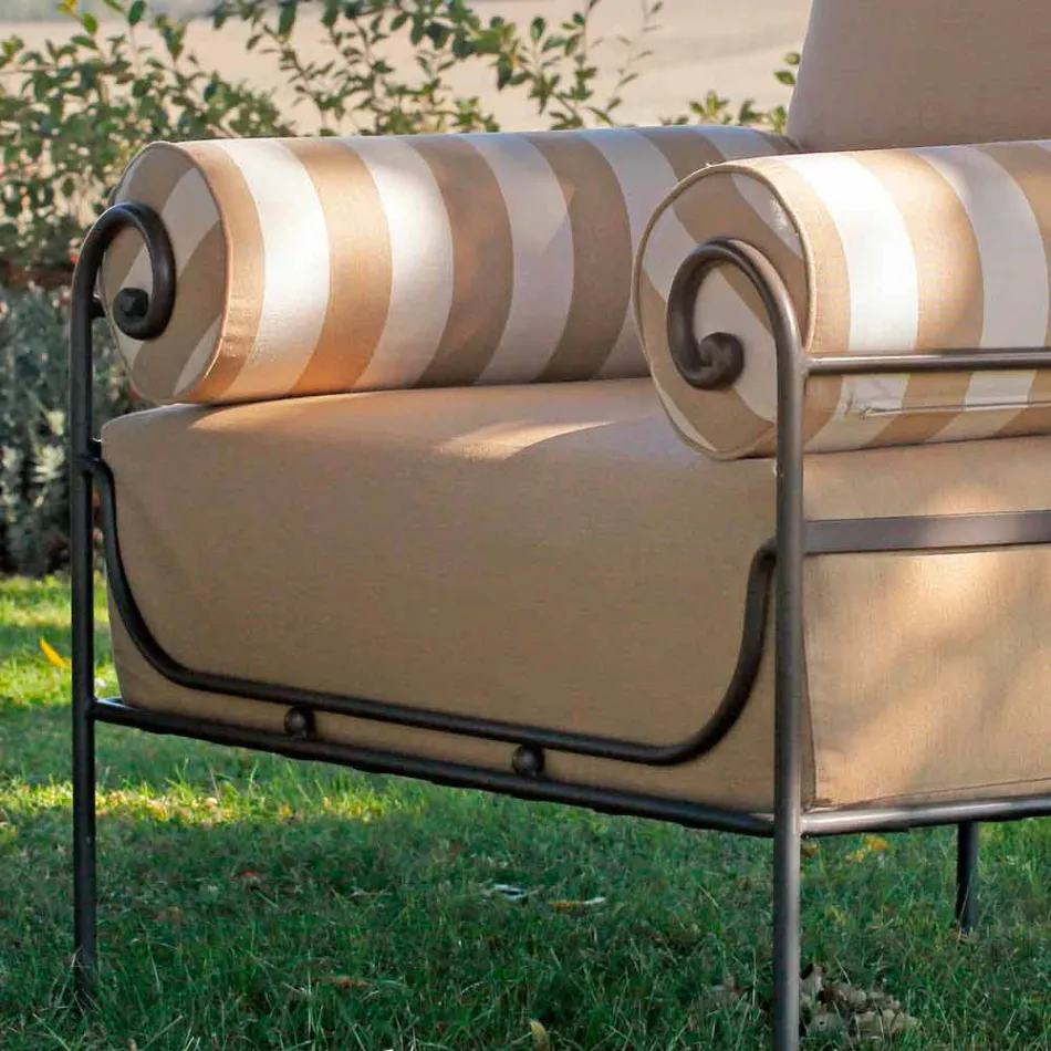 Artisan Garden Lounge with Iron Structure Made in Italy - Lisotto Viadurini