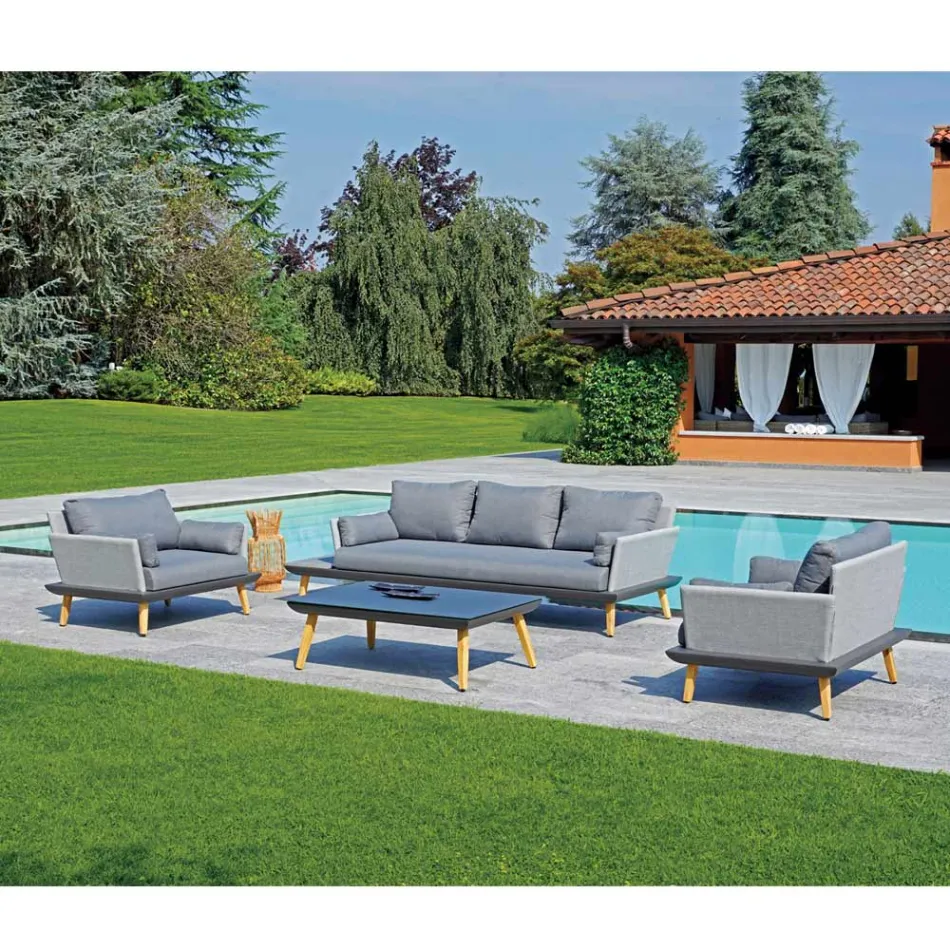 Garden Lounge with Anthracite Gray Aluminum Structure - Fouquer Viadurini