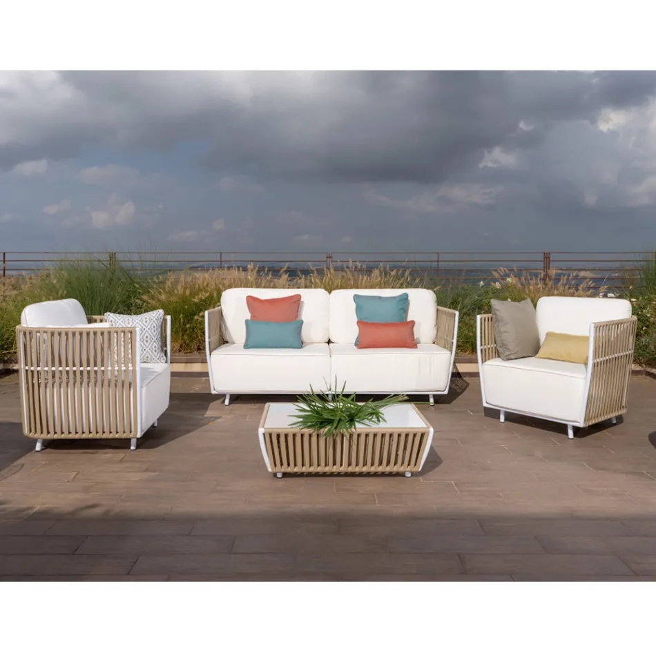 Garden Lounge in White Aluminum and Fabric - Eugene Viadurini