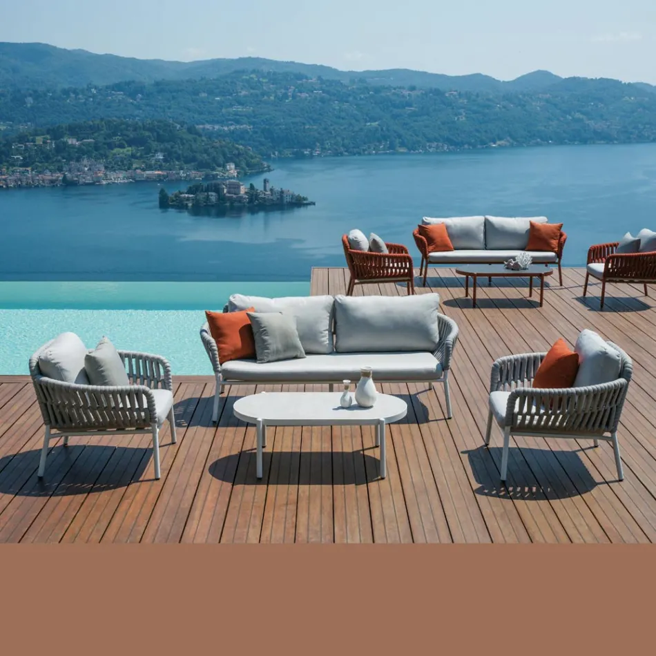 Aluminium and Rope Garden Lounge with Coffee Table - Dingo Viadurini