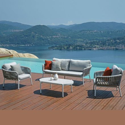 Aluminium and Rope Garden Lounge with Coffee Table - Dingo Viadurini