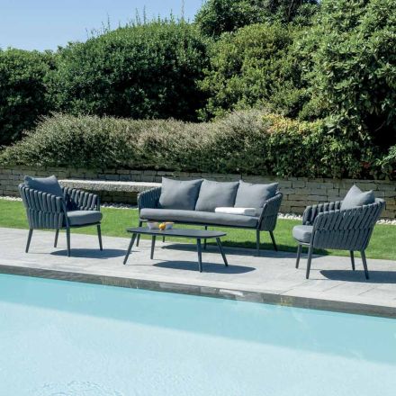 Narin Aluminum and Rope Upholstered Garden Lounge Set with Cushions Viadurini