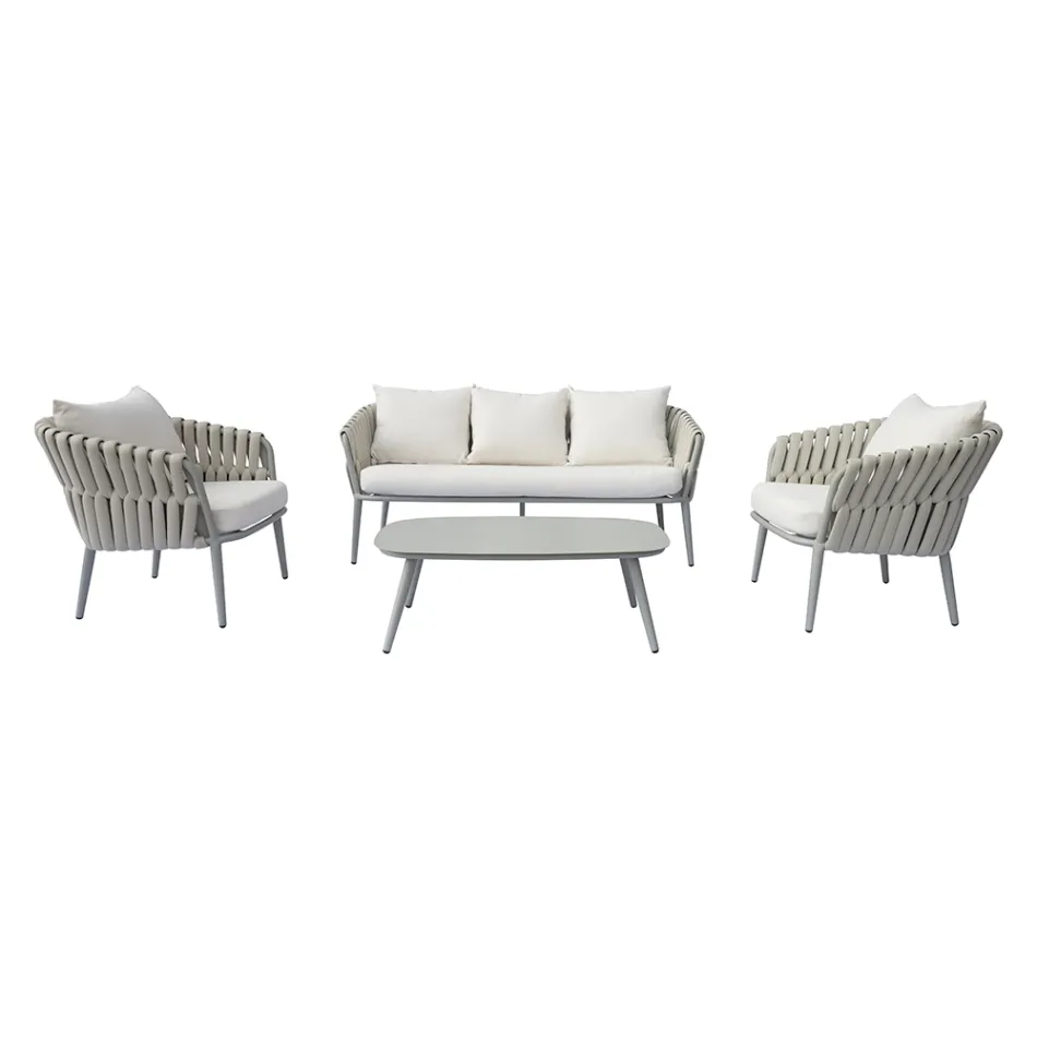 Narin Aluminum and Rope Upholstered Garden Lounge Set with Cushions Viadurini