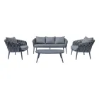 Narin Aluminum and Rope Upholstered Garden Lounge Set with Cushions Viadurini