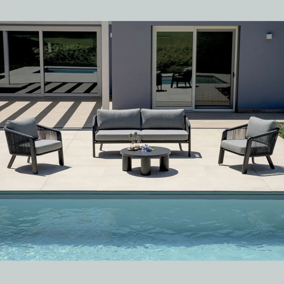 Smeria Aluminum and Woven Rope Garden Lounge Set with Cushions Viadurini