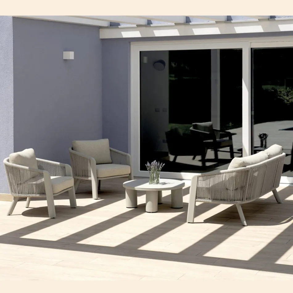 Smeria Aluminum and Woven Rope Garden Lounge Set with Cushions Viadurini