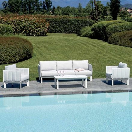 Aluminium and Fabric Upholstered Garden Lounge Set with Cushions - Vetra Viadurini