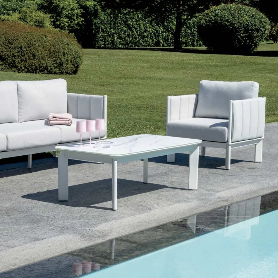 Aluminium and Fabric Upholstered Garden Lounge Set with Cushions - Vetra Viadurini
