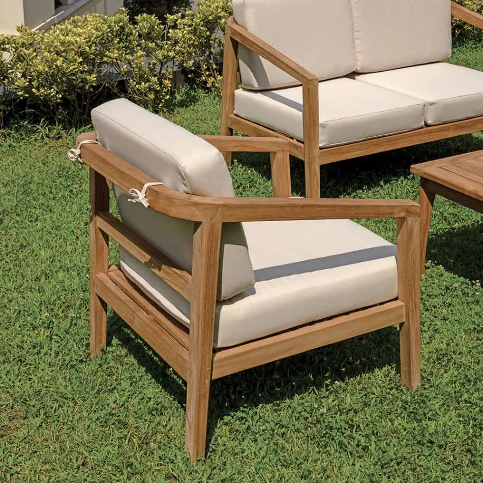 FSC Teak Garden Lounge Set with Ecru Cushions - Caresa Viadurini