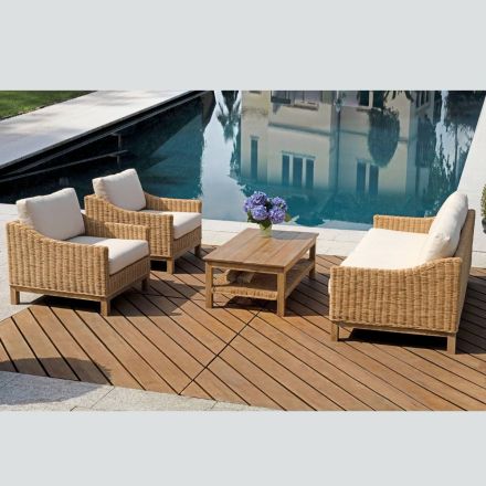 Wooden Garden Lounge Set with Rattan and Removable Cushions - Silvara Viadurini